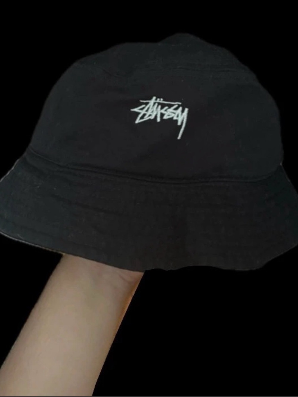 Stussy Black Bucket Hat with White Logo